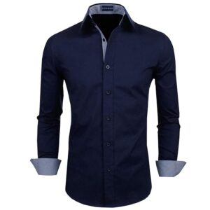 Zombom Men's Cotton Regular Fit Full Sleeve Casual Shirt Blue